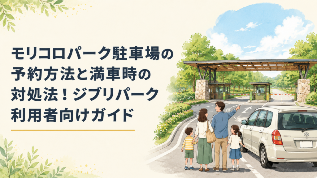 愛・地球博記念公園(モリコロパーク)の駐車場入口と、車で来園する家族の様子