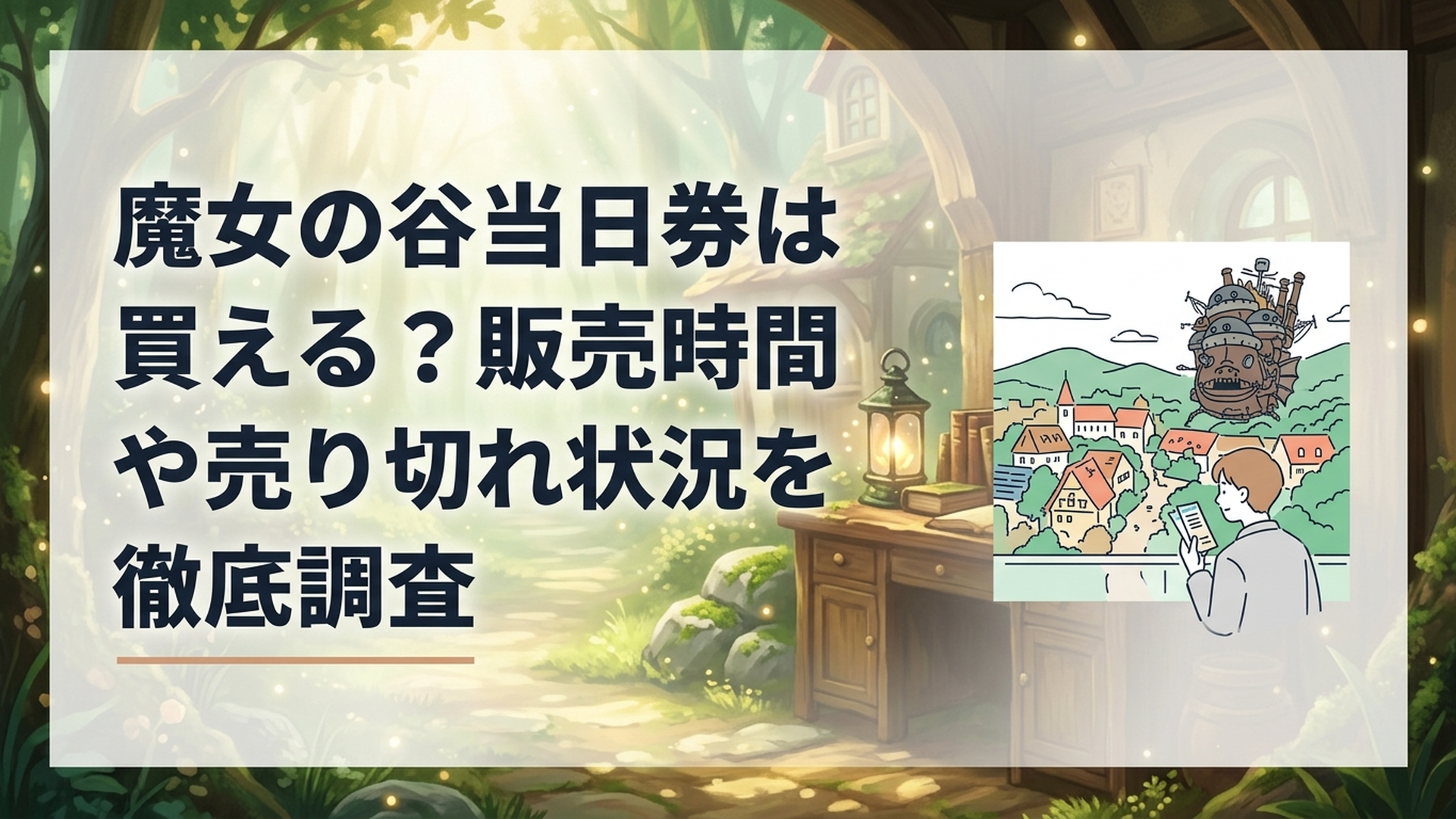 ジブリパーク魔女の谷の街並みとハウルの城を眺めながら当日券を探す来園者目線の風景