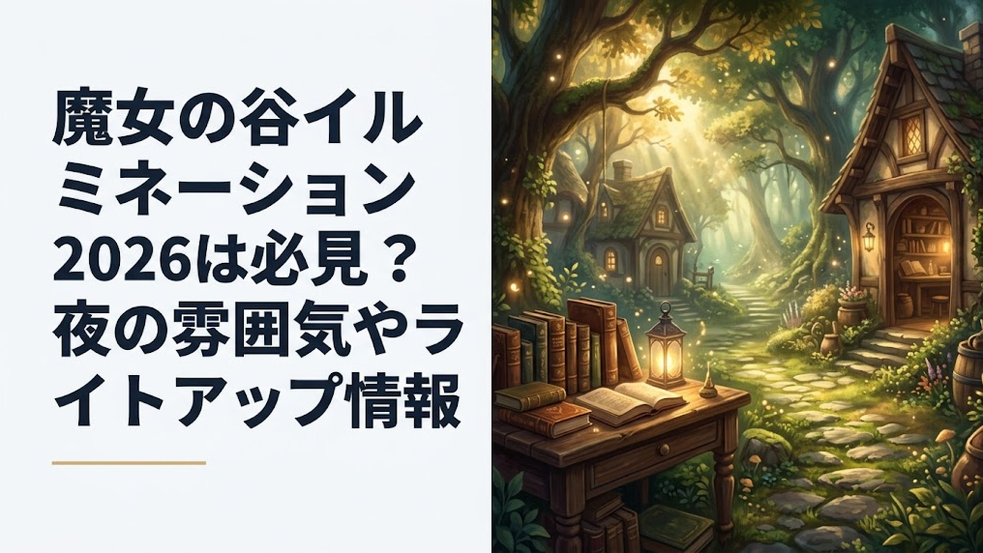 夜の魔女の谷の街並みが冬の光に包まれる幻想的な風景