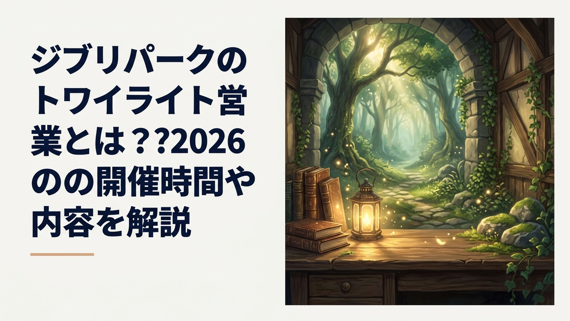 夕暮れのジブリパーク魔女の谷ともののけの里が夜の光に包まれる風景